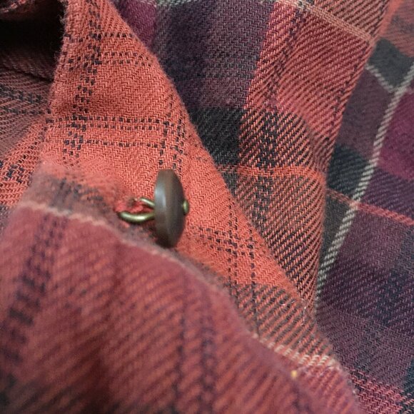 Peruvian Connection Womens Long Sleeve Plaid Top Sz 2 Button Ruffle Bow Neck Red - Picture 6 of 10